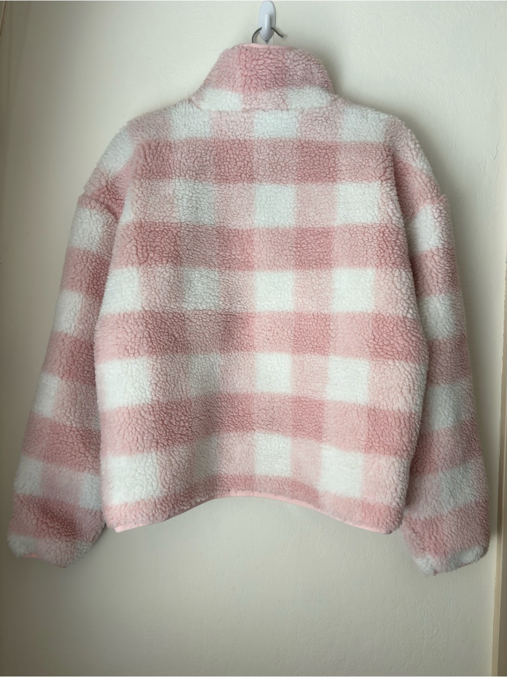 Fabletics Tahoe Teddy Jacket in Champagne Blush Buffalo Check Size Small NEW - Picture 6 of 13